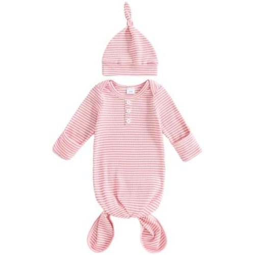 Newborn Baby Boy Girl Sleep Gown Sleeper Knotted Nightgown Hat Pajamas Hospital Coming Home Fall Winter Outfit