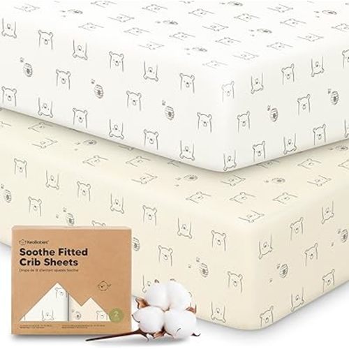 KeaBabies 2-Pack Organic Crib Sheets for Boys, Girls - 52x28 Fitted Crib Mattress Sheet Neutral, Breathable Jersey Cotton Cover for Baby Bed, Toddler Mattress, Soft & Cute Prints (Bumble Bear)