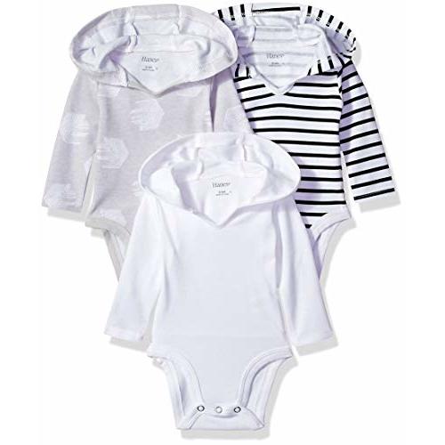 Hanes Baby Long Sleeve Bodysuit, Ultimate Bodysuit Hoodie Boys & Girls, 3-pack