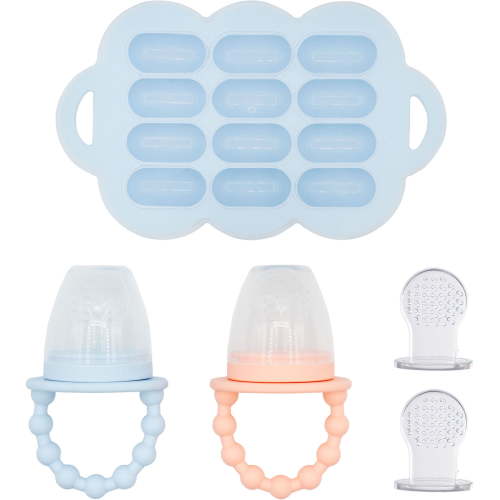 WeeSprout Silicone Baby Feeder Teether Set with Freezer Tray & Extra Pouches