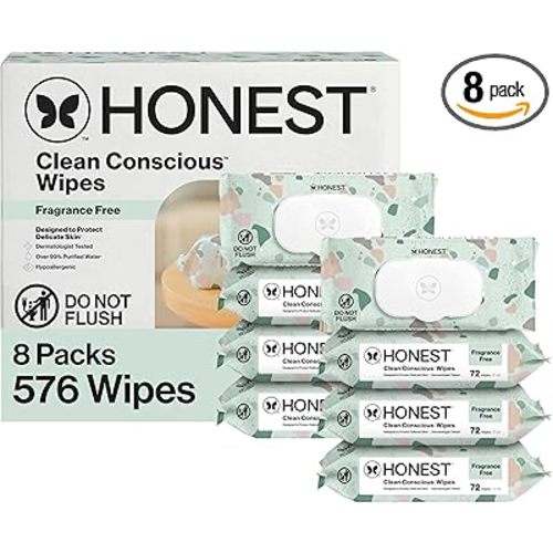 The Honest Company Baby Wipes for Sensitive Skin, Hypoallergenic, Fragrance-Free, Multi-Use, Geo Mood Design, 576 Count (6 Packs of 96)