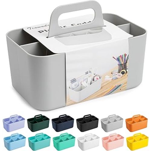 Tiawudi Multipurpose Caddy Organizer, Plastic Caddy with Handle, Stackable Desk Organizer for Stationery, Marker and Pencil, Office Supplies Organizer, Dorm Caddy
