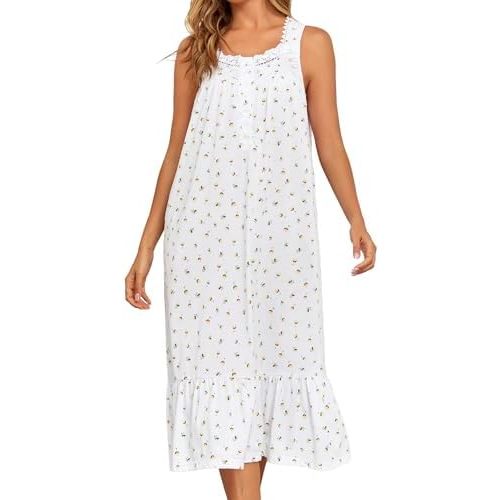 Cotton Nightgowns For Women Long House Dress Soft Sleepshirts With Pockets S-3XL