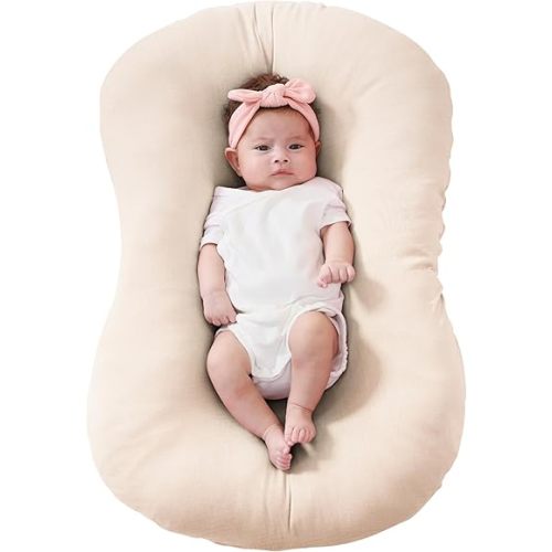 FUNUPUP Muslin Baby Lounger Cover Compatible with Snuggle Me Lounger, Infant Lounger Pillow Cover for Newborn, Removable Newborn Lounger Cover for Boys and Girls, Beige