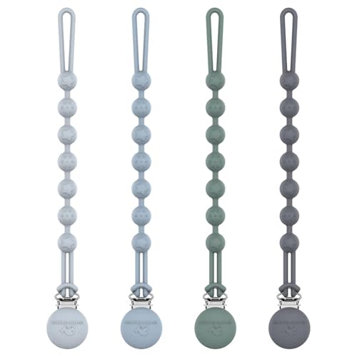 Cuddle Campus Silicone Pacifier Clip Holder with One Piece Design,Soft Flexible Binky Clips with Texture for Baby Boy and Girl Pack of 4 (6m+)
