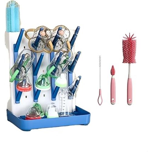 Bottle Storage Organizer -Large Vertical Bottle Dryer Rack Kitchen Counter - Space Saving Standing Drying Rack for Bottles, Suitable for Bottles, Pacifiers Pump Parts Accessories (Blue)
