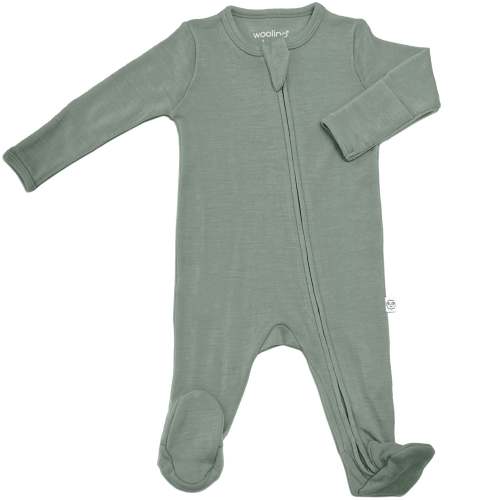 Footie Pajamas, Merino Wool, Sage
