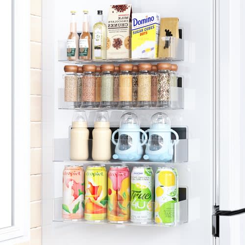 Mystozer Magnetic Spice Rack for Refrigerator, Kitchen Organizer and Storage Shelf, Clear(4 Pack)