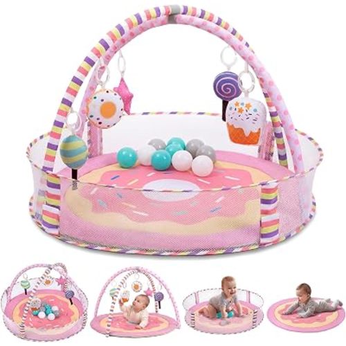 4-in-1 Baby Play Mat & Play Gym, Tummy Time Mat for Baby, AskCat Pink Donut