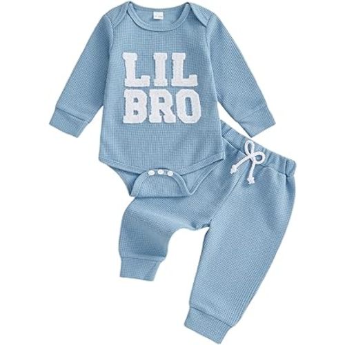 MERSARIPHY Newborn Baby Boy Fall Winter Clothes Mama's Boy Little Dude Outfit Embroidery Waffle Knit Romper Pants Sets