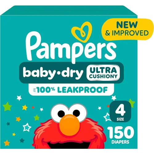 Pampers Diapers - Baby Dry - Size 4, 150 Count, Absorbent Disposable Infant Diaper (Packaging May Vary)
