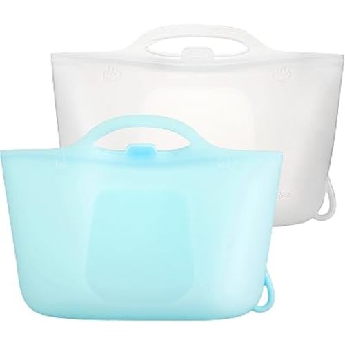 Silicone Travel Bottle Sterilizer Bags | 2000ml Microwave Steam Sterilizer Bags for Baby Bottles, Breast Pump&Pacifiers, Reusable Sterilizing Bags for Travel and Home Use (Clear+Blue) (Clear+Blue)