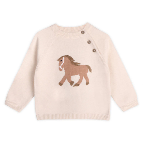 Horse Jacquard Sweater Knit Baby Pullover (Organic Cotton)