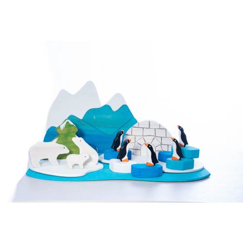 Polar Paradise Glacier Stacker Set - Arctic/Igloo/Polar Bear/Penguin - Handcrafted Winter Playset / Montessori & Waldorf Inspired