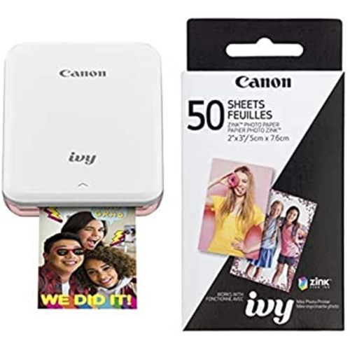 Canon IVY Mobile Mini Photo Printer through Bluetooth(R), Rose Gold AND Canon ZINK Photo Paper Pack, 50 Sheets