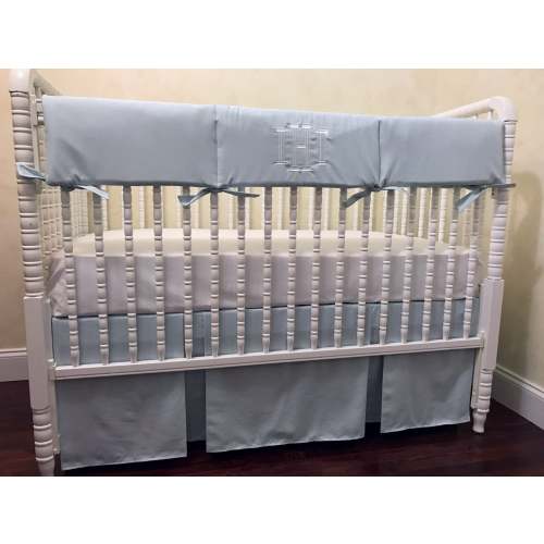 Light Pale Blue Baby Crib Bedding - Crib Rail Cover, Double Pleated Cr - Just Baby Designs