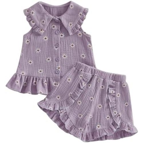 Toddler Baby Girl Clothes Summer Ruffle Collared Sleeveless Tank Tops Shorts Set 1T 2T 3T 4T Kids Floral Outfit