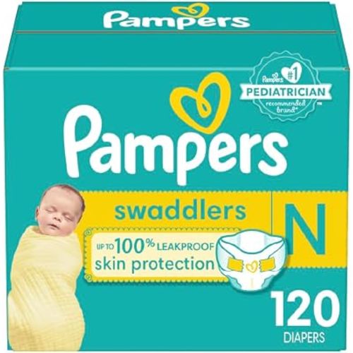 Pampers Swaddlers Diapers Newborn - Size 0, 120 Count, Ultra Soft Disposable Baby Diapers