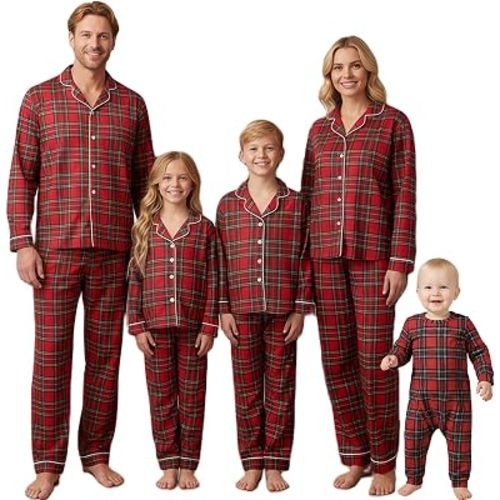 Christmas Newborn Baby Family Pajamas Matching Sets Long Sleeve Top Plaid Pant Holiday Sleepwear Sets