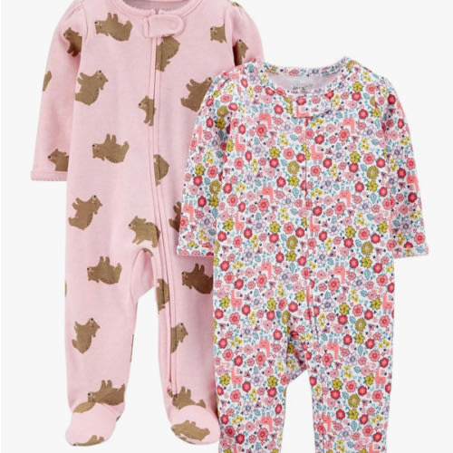 Simple Joys by Carter's Baby Girls' Cotton Footed Sleep and Play, Pack of 2