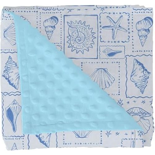 Blue Seashells Baby Blanket for Girl Boy Boho Beach Conch Soft Mink Dotted Backing Double Layer Swaddle Receiving Blanket Pastel Summer Coastal Bed Throws for Newborn Infant Toddler Nursery 30x40