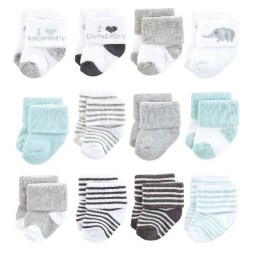 Hudson Baby Basics Infant Baby Cozy Terry Baby Sock 12-Pack, Parental Softness, 0-6 Months