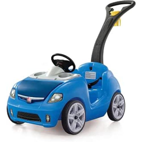 Step2 Whisper Ride II Kids Push Car, Ride-On Car with Seat Belt and Horn, Quick Fold Handle, Stroller Alternative, Toddlers and Preschoolers Ages 18+ Months, Blue
