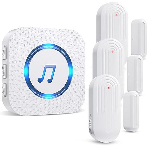 SanJie Door Chime, Door Open Contact Sensor Alarm with 500 FT Range,26 Chimes 5 Adjustable Volume for Business/Store/Home/Office When Entering 3 Sensors + 1 Receiver