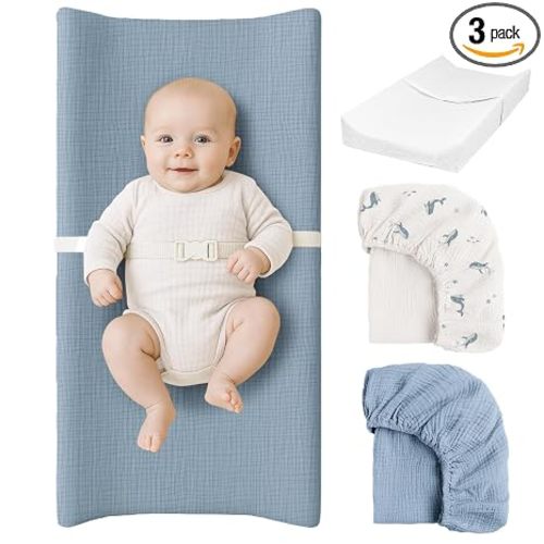Konssy Baby Changing Pad Set with Waterproof Lining & 2 Pack Muslin Covers