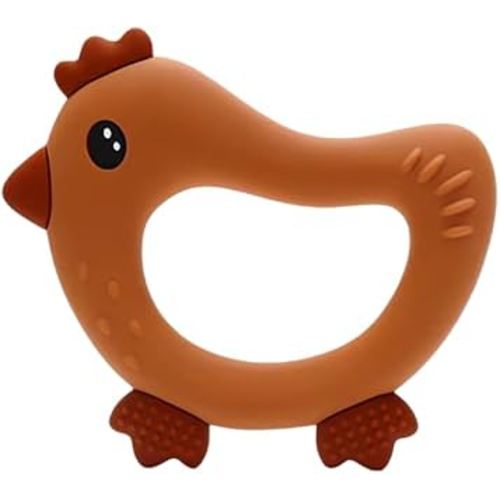 Baby Teething Chicken Toy, 0 to 24 Months, Infant Toddler Sensory Chew Toy for Baby Girl Boy, Soft & Raised Texture to Soothe Gums, BPA Free, Food Grade Silicone, Gift (Brown)