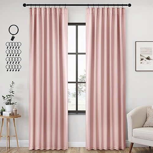 ANRODUO Light Pink Blackout Curtains for Girls Bedroom Living Room 84 Inches Long 2 Panels, Back Tab Rod Pocket Pinch Pleated Thermal Insulated Room Darkening Curtains, 42 x 84 Inch