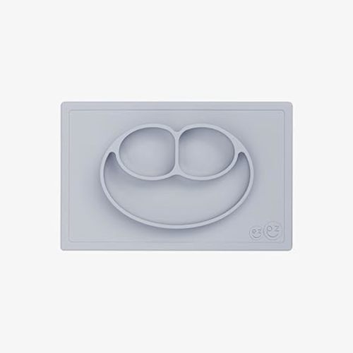 ezpz Happy Mat (Pewter) - 24 Months+ - 100% Silicone Suction Placemat + Divided Plate with Three Compartments - Toddler + Preschool Essentials