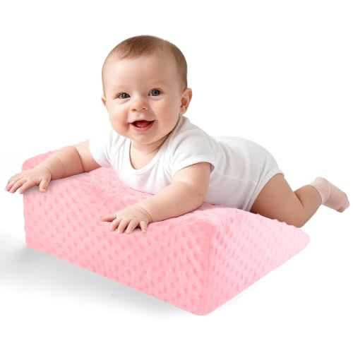 Baby Tummy Time Prop for Neck and Shoulder Strength Growth | Washable Removable Cover Nursing Reflux Prop for Infant,Baby Colic & Gas Relief, Firm Foam Wedge Pillow for Newborns