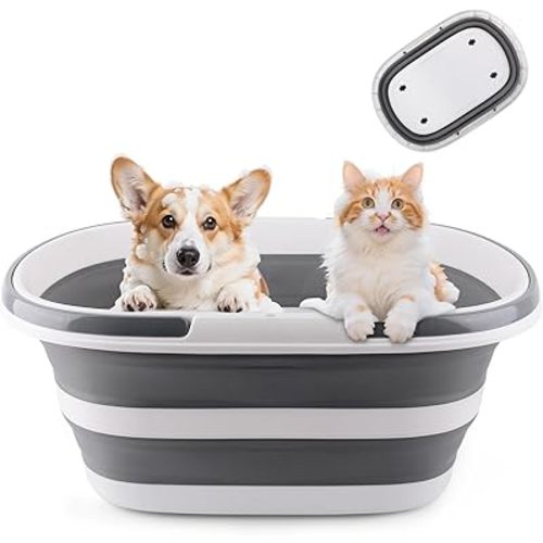 Extra Large Collapsible Bucket 35L Mop Bucket With Handles & Wheels, Plastic Wash Basin Pet Bath Tub for Puppy Dogs Cats, Folding Laundry Basket Clothes Storage Organizer RV Outdoor Camping Essentials