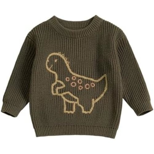 Karwuiio Toddler Baby Boy Sweater Long Sleeve Crew Neck Dinosaur Embroidery Knit Pullover Sweatshirt Fall Winter Clothes