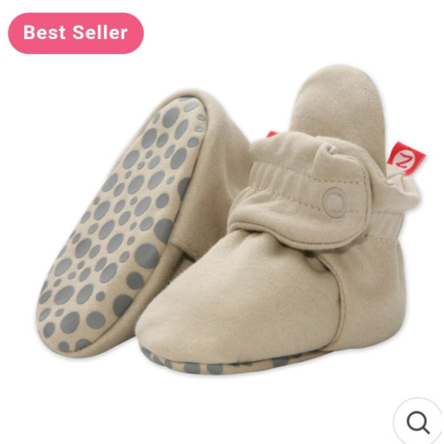Zutano 6-month Cotton Gripper Stay-On Baby Bootie Slipper - Khaki