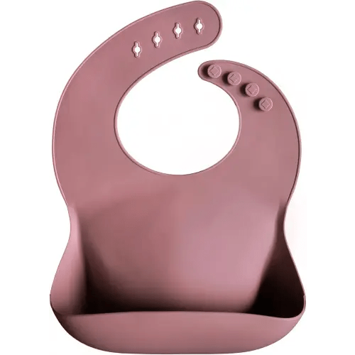 mushie Silicone Baby Bib | Adjustable Fit Waterproof Bibs (Dusty Rose)