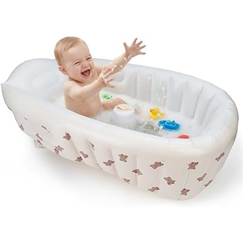 UNEEDE Inflatable Bathtub for Toddlers, Portable Baby Tub with Built-in Air Pump, Anti-Slip Design with Big Drain, Perfect for 0-6 Months Newborn and up, Ideal for Home Travel & Beach