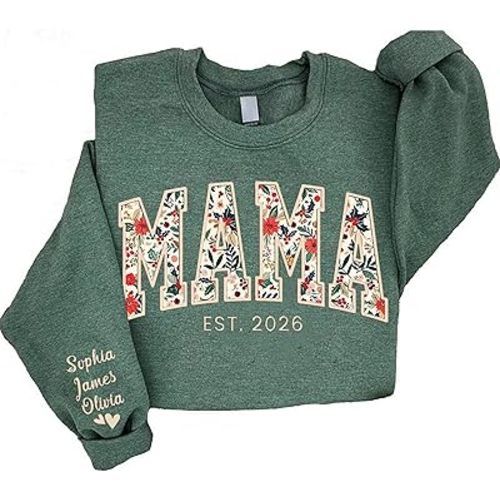 Custom Embroidered Grandma Floral Shirt with Names on Sleeve, Personalized Grandma Gift, Floral Grandma Crewneck Sweatshirt