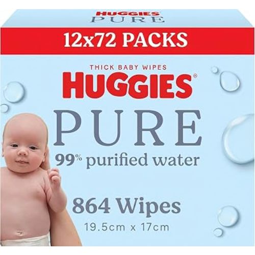 Huggies Pure Baby Wipes 99% Purified Water 432 Count (6 x 144 Pack) - Packaging May Vary