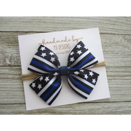 Thin Blue Line Baby Bow, Police Support Headband or Clip