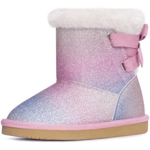 KRABOR Toddlers/Little Girls Boots,Glitter Warm Winter Snow Shoes with Cotton Lining and Cute Bow