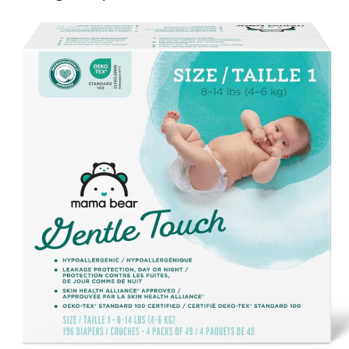 Amazon Brand - Mama Bear Gentle Touch Diapers, Size Newborn, 120 Count (4 packs of 30)