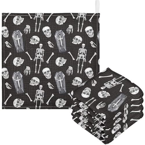 vvfelixl Baby Washcloths Cotton Creepy Skull Baby Muslin Washcloths Soft Baby Face Towel for Newborn Infants, 11.8 X 11.8 Inch, 5 Pack Black