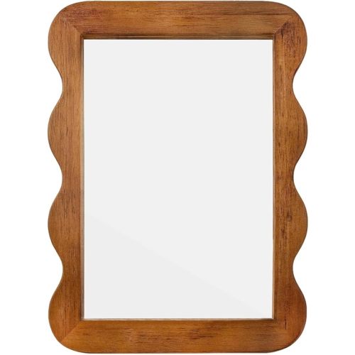 BONNY DODO Wooden Mirror 16 X 12 in Walnut Brown Wood Rustic Wall Mirror with Solid Wood Frame,Wave Edge Farmhouse Wooden Vanity Mirror for Living Room,Entryway Or Bedroom(Brown, 12 x16)