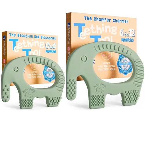 Elefun Baby Teether Pack - Gift a Full Year of Blissful Baby Relief - Infant Teethers 0 to 6 to 12 Month Set - Safe Silicone Soothing Rings Developmental Infant Chew Toys 2 Set