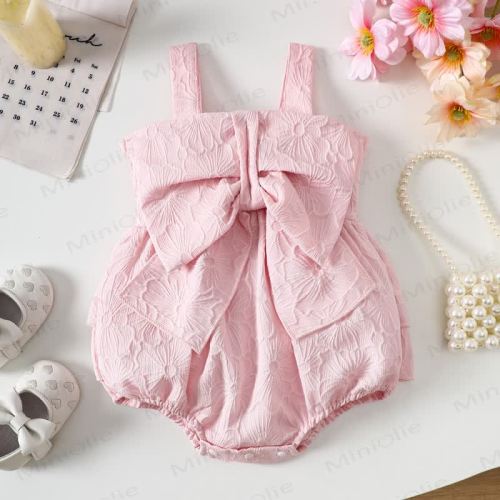 Baby Bow Solid Color Strap Bodysuit