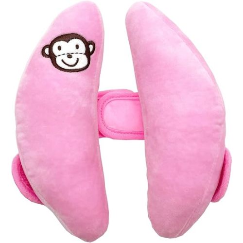 Adjustable Travel Pillow for Toddler, Portable Head Support for Car Seats for Newborn, Banana Stroller Headrest Pillow for Baby, Headrest Head Protection Pillow, Pink