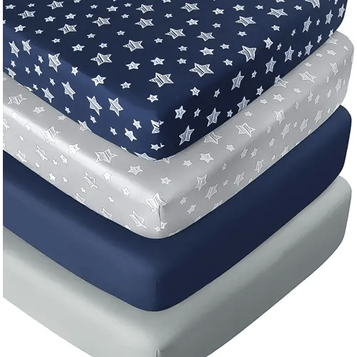 Crib Sheets for Boys or Girls 4 Pack, Fitted Crib Sheet for Standard Size Crib and Toddler Mattresses, Soft and Breathable Material, Navy