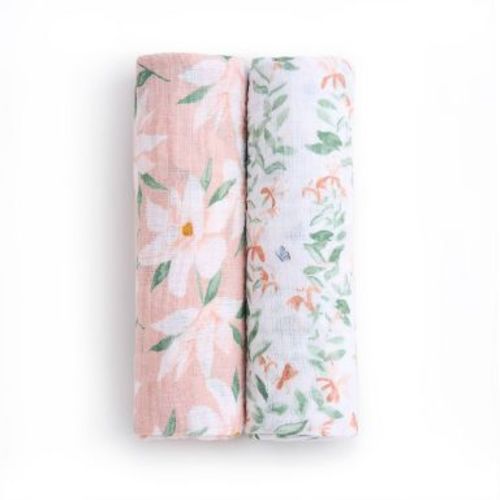 aden + anais essentials 2pk Cotton Muslin Swaddle Blankets - Butterfly Garden: Pink Floral Botanical Pattern